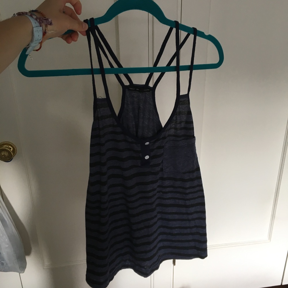 UO Blue and Black Striped Tank Top with Buttons